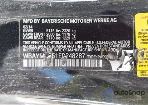 2014 BMW 650I from USA, damaged, VIN WBAYM9C51ED248287